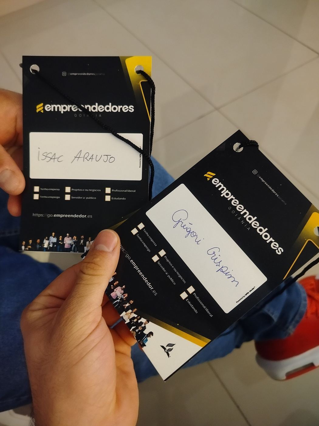 Crachás do evento Empreendedores Goiânia